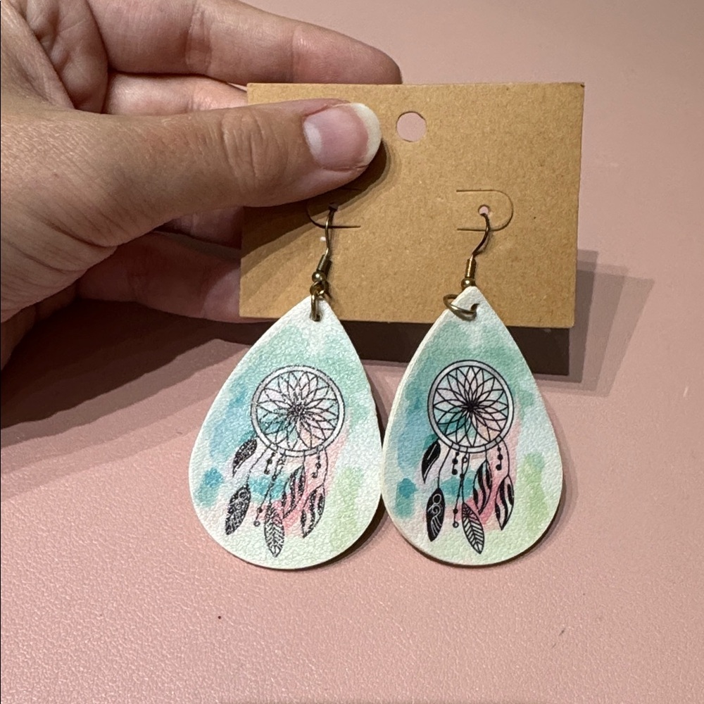 Watercolor Dreamcatcher Teardrop Earrings